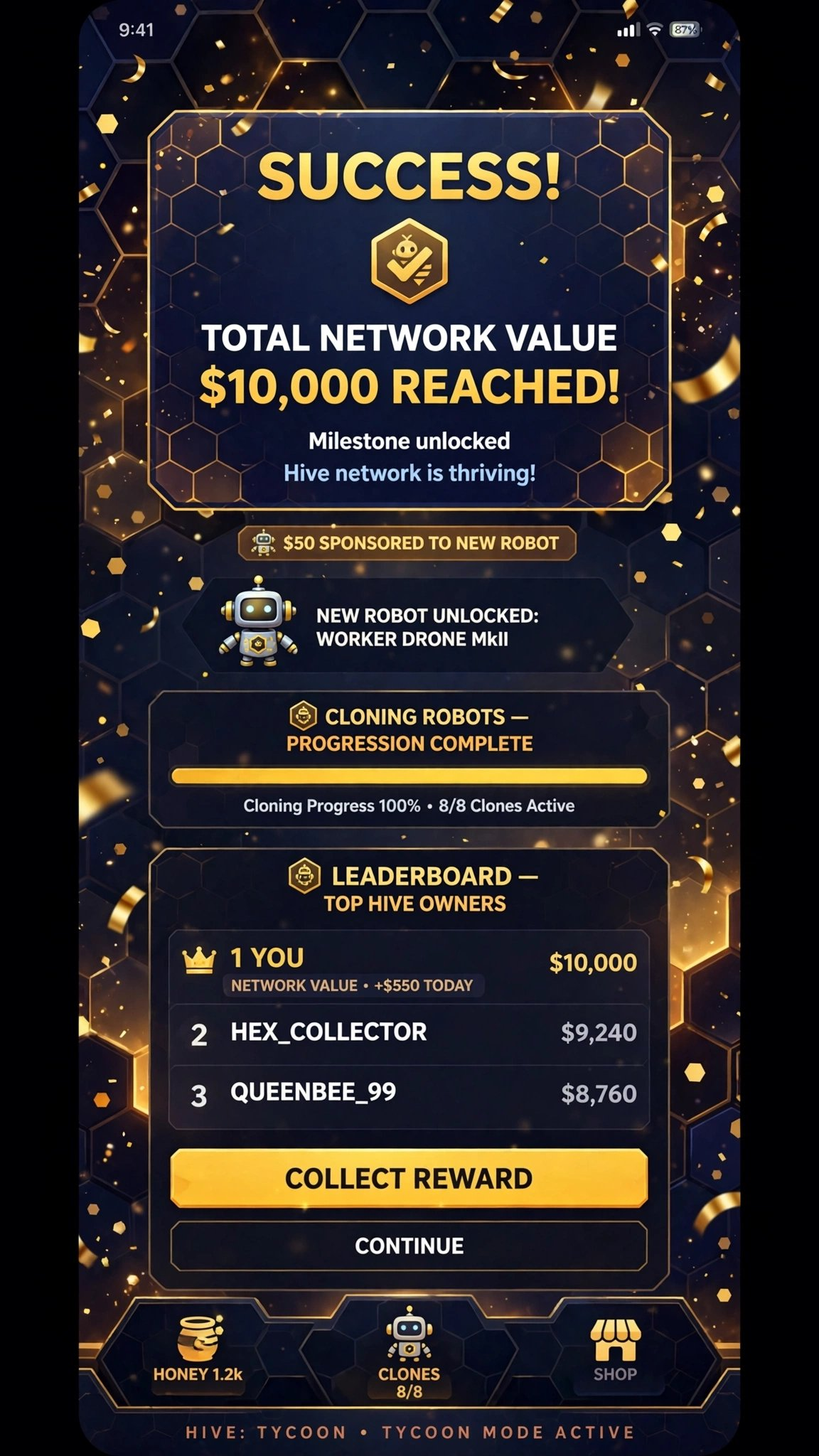 $10,000 Reached screen
